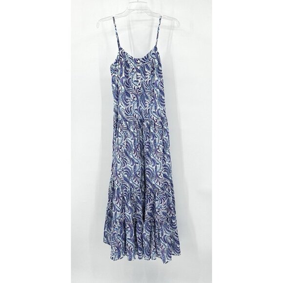 J CREW MAXI DRESS tiered cotton voile floral paisley sleeveless purple blue XS - Picture 4 of 12